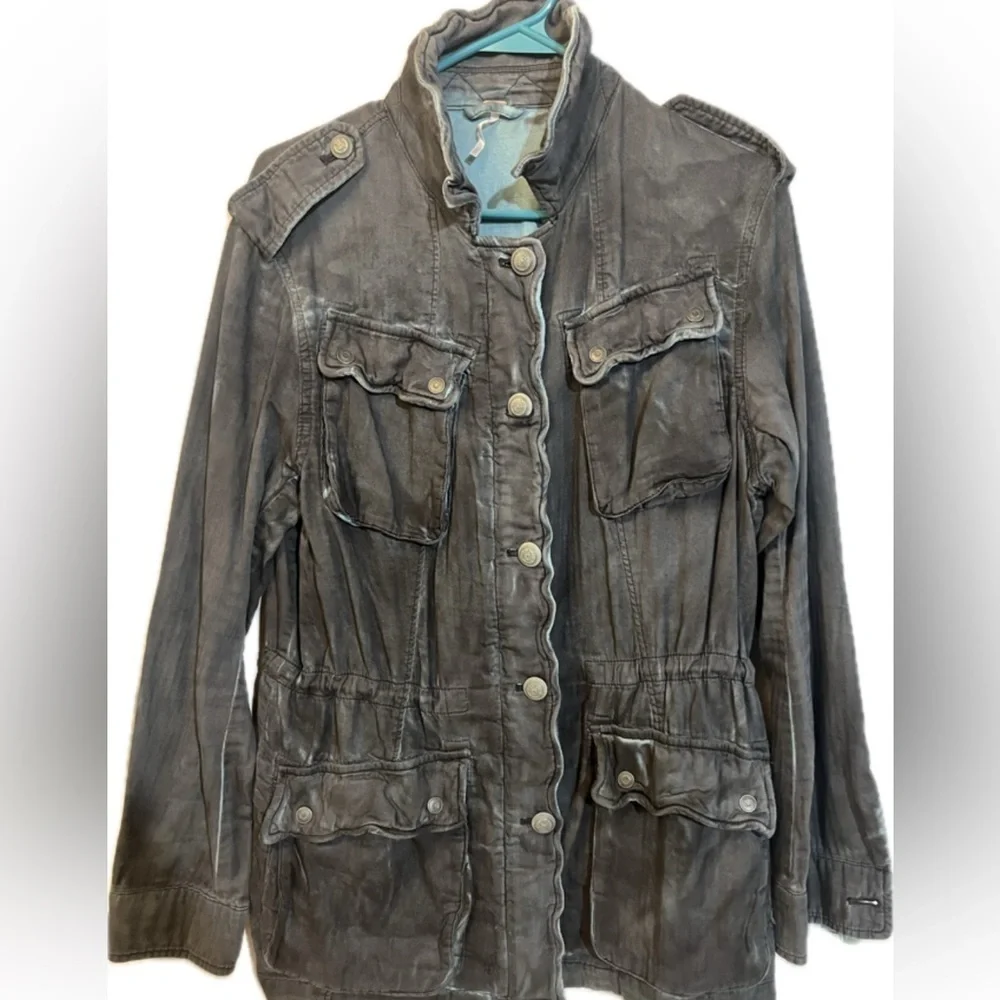 Free People Dark Gray and Aqua Wash detail Utility Jacket Women’s Small